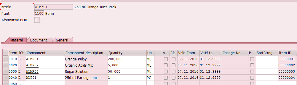 Overview of Components of SAP Bill of Materials