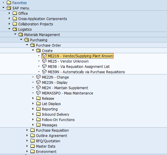 Menu Path for ME21N Transaction