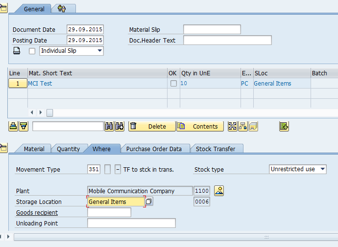 sap stock transport order account assignment