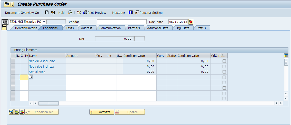 Pricing Conditions in a Subcontracting Purchase Order