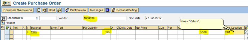 ME21N Transaction - Create a Purchase Order