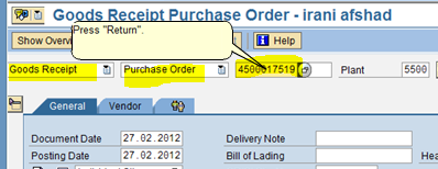 Goods Receipt against a Purchase Order