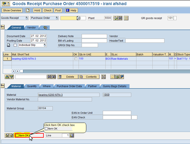 Set OK Indicator for Items to Perform Goods Receipt