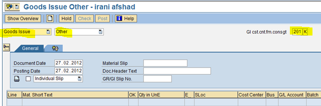Goods Issue against a Cost Center
