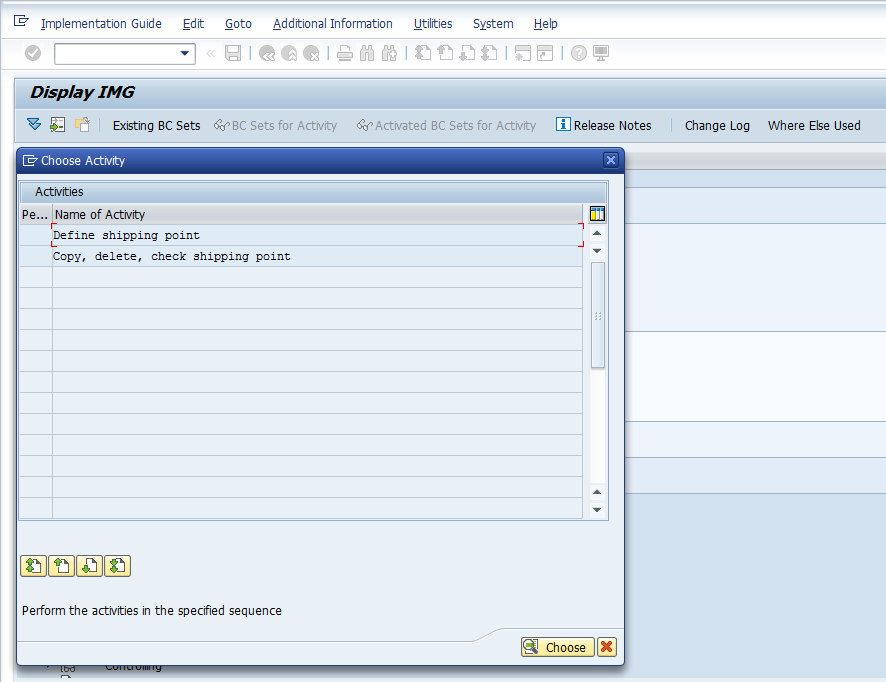 Shipping Point Configuration – Define Shipping Point - Choose Activity