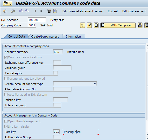 G/L Account Creation: At The Company Code Level (Tab 1)