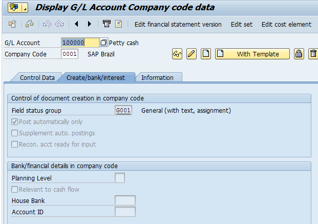 G/L Account Creation: At The Company Code Level (Tab 2)