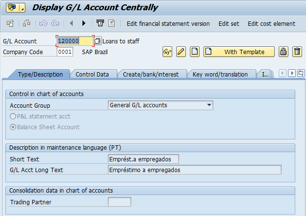 SAP Balance Sheet Account (Transaction FS00)