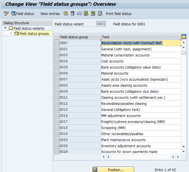 Field Status Groups Assigned to a Field Status Variant