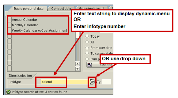 Search for an infotype (Transaction code PA20 or PA30)