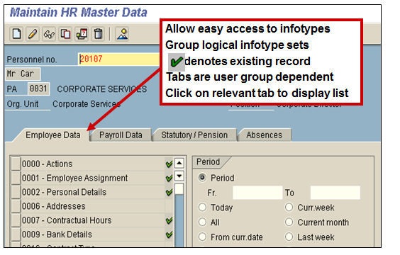 Infotype Menus (Transaction code PA20 or PA30)