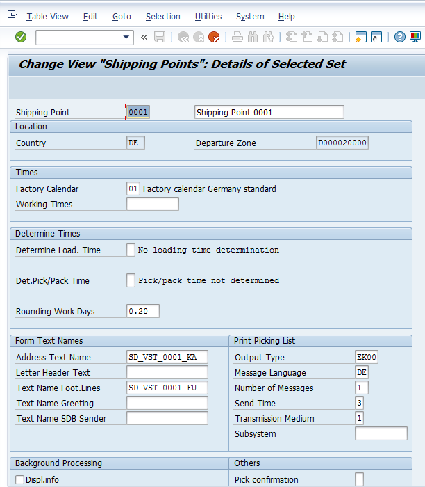 Shipping Point Configuration – Define Shipping Point > Creating a New Shipping Point by Copying an Existing One
