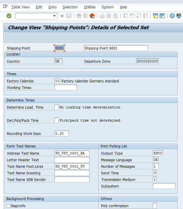 factory calendar assignment to shipping point in sap