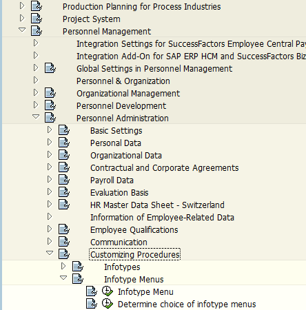 Menu Path in SPRO Transaction to Create an Infotype Menu