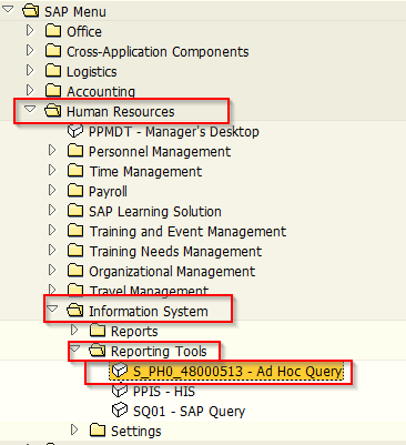 SAP Ad Hoc Query Transaction in SAP Menu