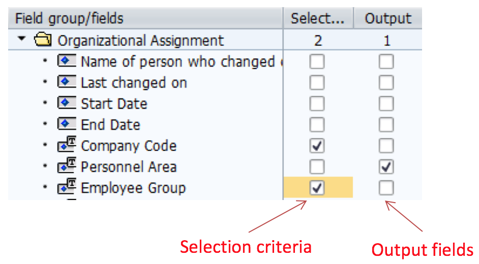 Choose Selection and Output Fields of Infotypes