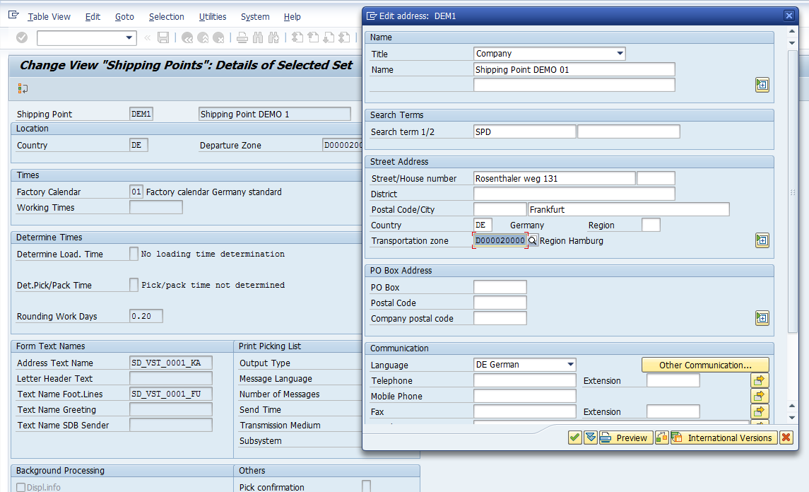 Shipping Point Configuration – Define Shipping Point > Customizing > Details of Shipping Point