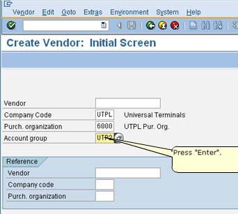 Initial Screen of SAP Vendor Master Record