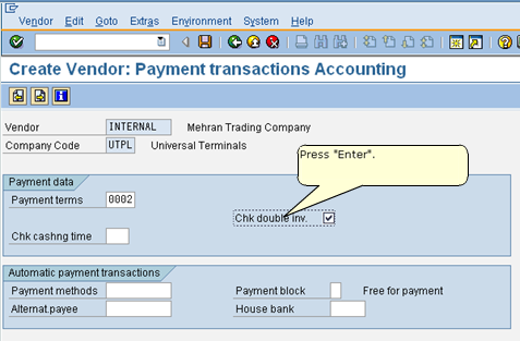 Company Code Level Details (Payment Terms / Check Double Invoice)