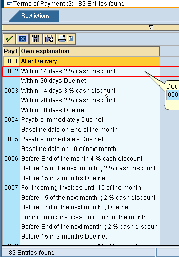 Payment Terms Extended Screen