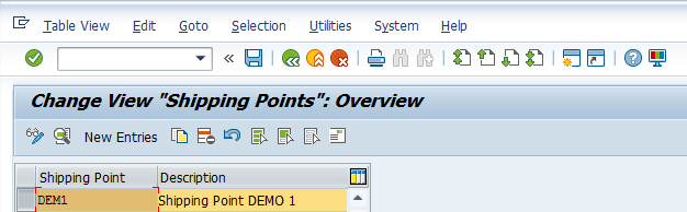 Shipping Point Configuration – Define Shipping Point > New Shipping Point