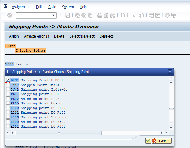 Shipping Point Configuration – Assigning Shipping Point To Plant - Selected One Shipping Point