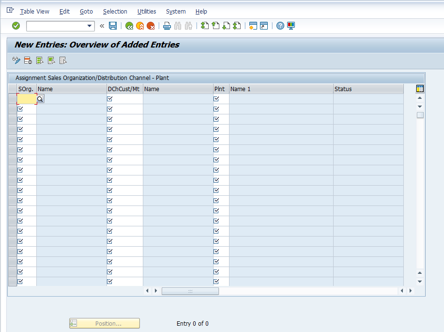 business area assignment table in sap