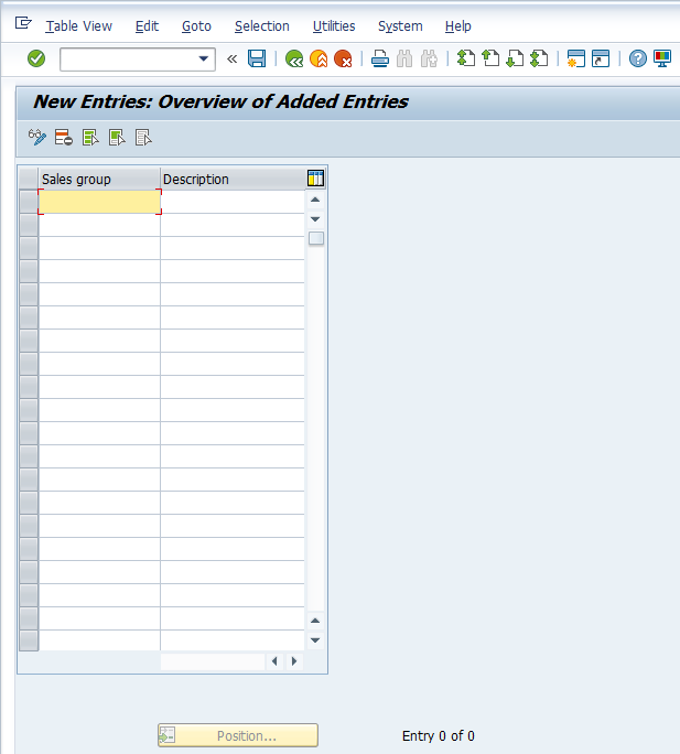 Sales Group Configuration – Configuring Sales Group > New Entries