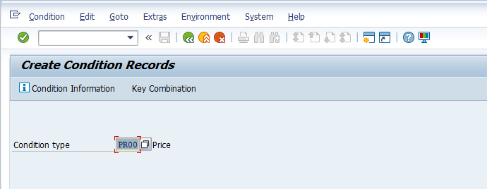 Pricing Condition Master Data - Initial Screen - A Condition Type PR00 was Selected