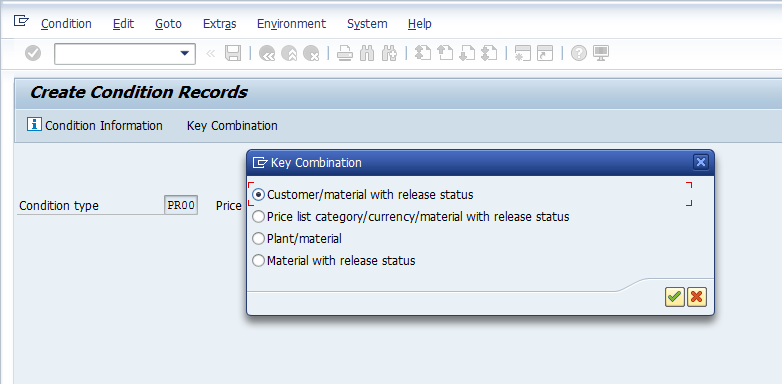 Pricing Conditions Master Data - Initial Screen - Key Combination