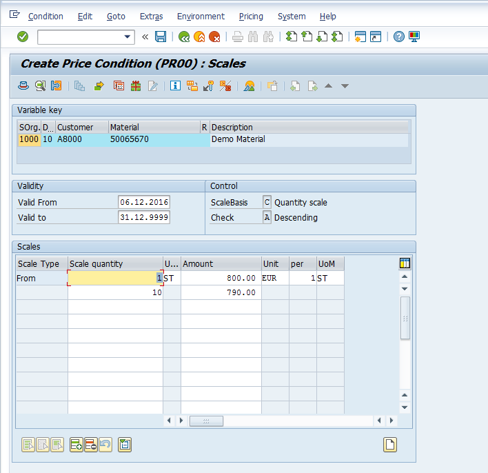 Pricing Conditions Master Data - Entry Screen > Scales