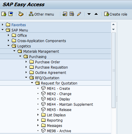 Create SAP Request for Quotation Transaction in SAP Menu