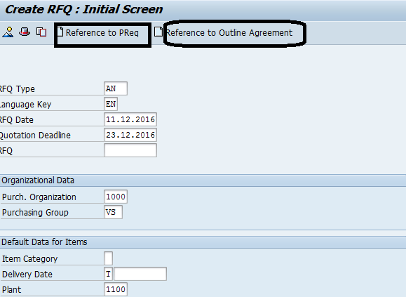 Create SAP Request for Quotation – Initial Screen