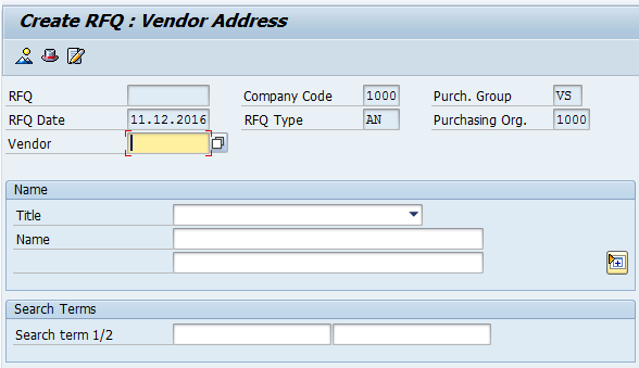 Create SAP Request for Quotation - Enter Vendor