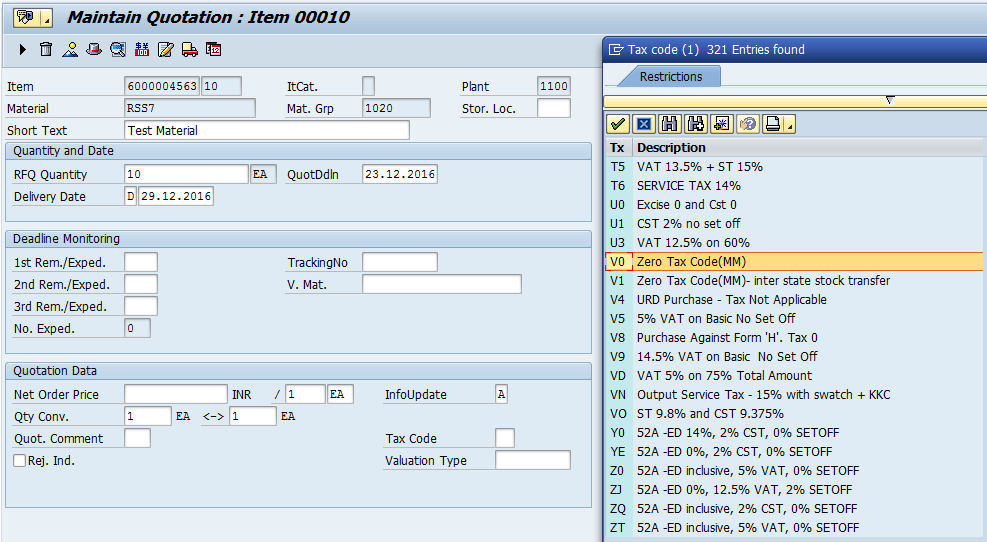 account assignment in rfq sap