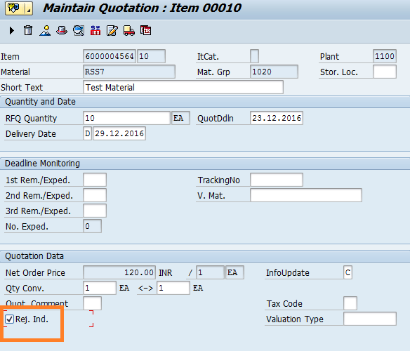 Set Rejection Indicator