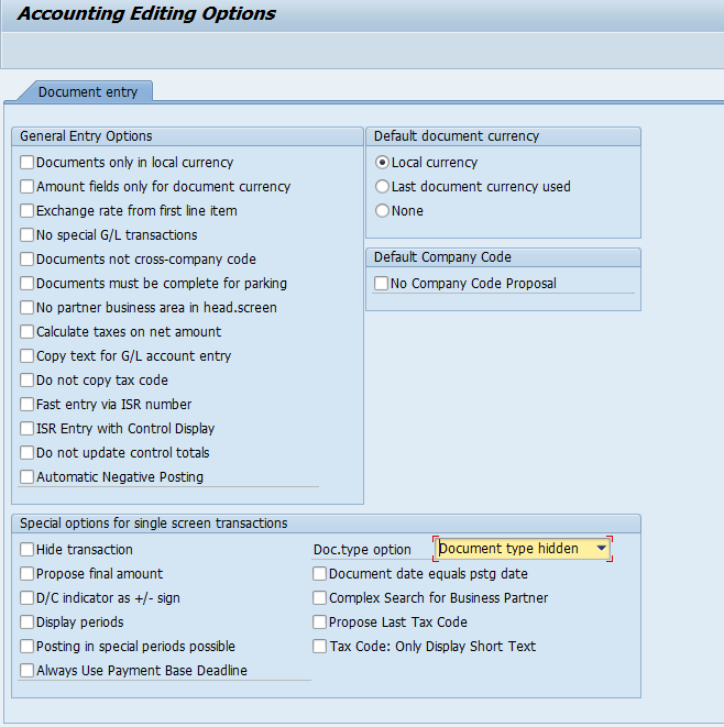 SAP FB50 Editing Options
