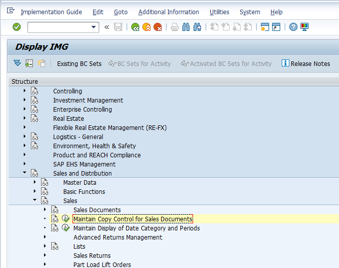 Maintain Copy Control for Sales Documents in SPRO