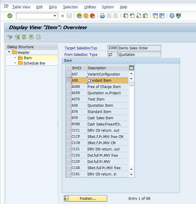 SAP SD Copy Control – Maintenance > Sales Documents to Sales Documents > Item > Select Item Category