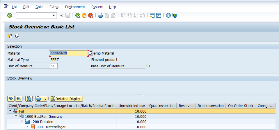 SAP SD Availability Check – Stock Overview