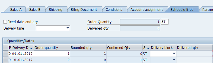 SAP SD Availability Check – Creating Sales Order – Schedule Lines