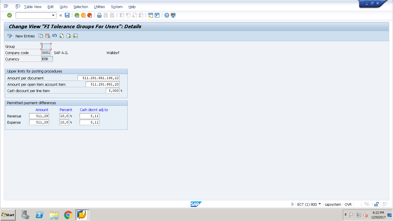 SAP FI Tolerance Groups for Users