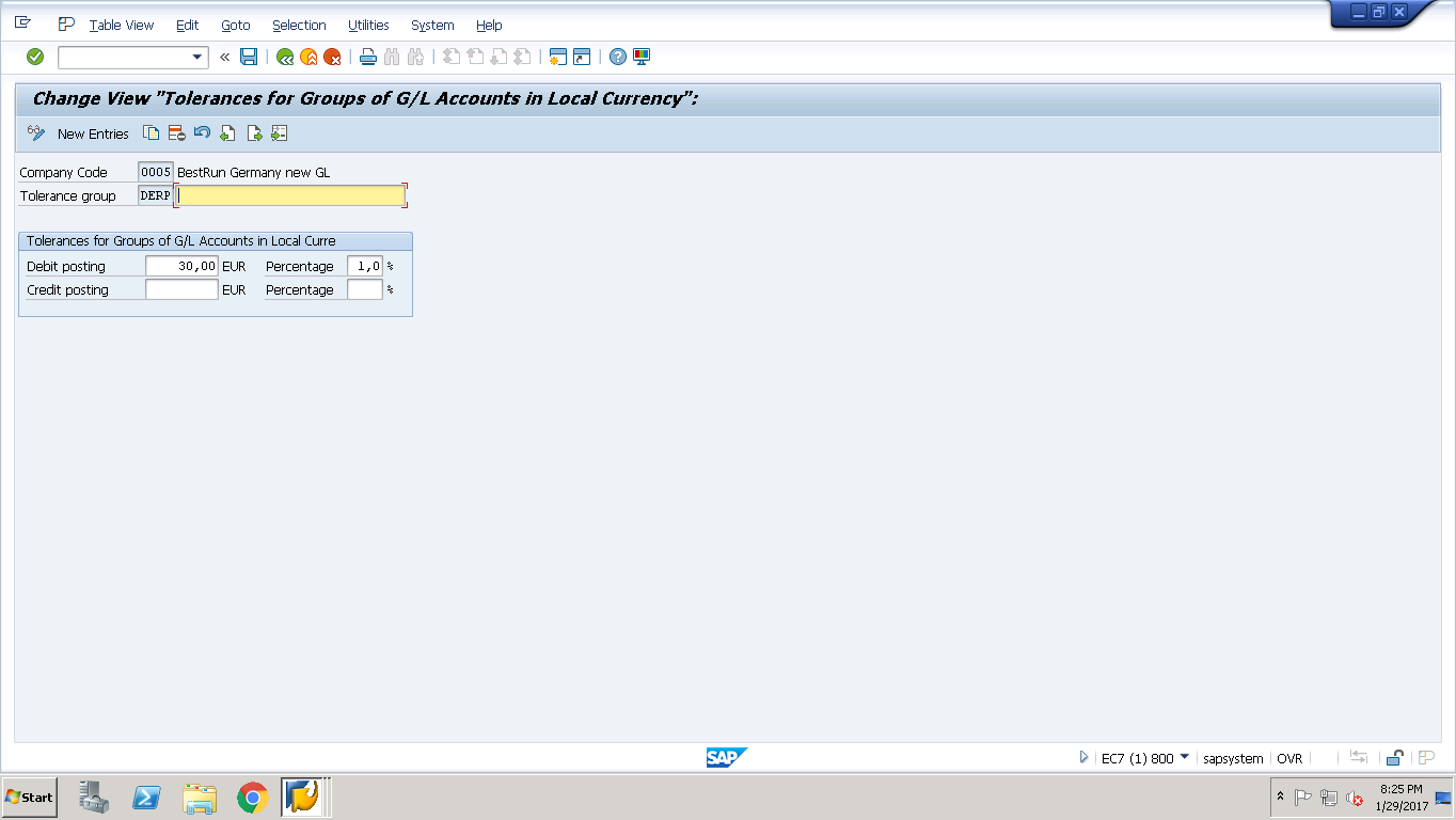 SAP FI Tolerance Groups for G/L Accounts