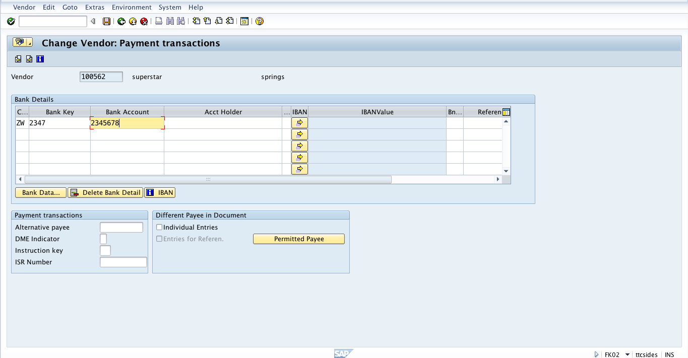 SAP Bank Account Details in Vendor Master Record