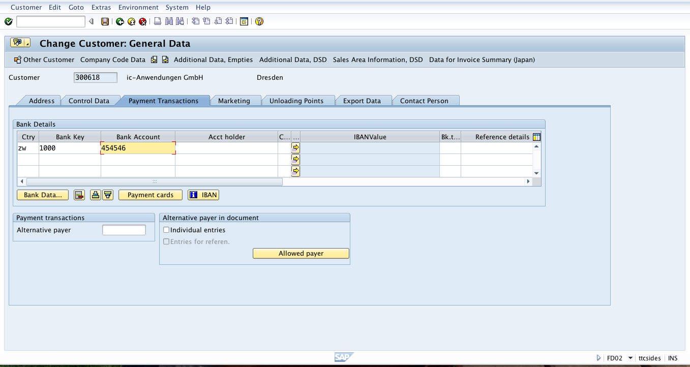 Bank Details in Customer Master Data