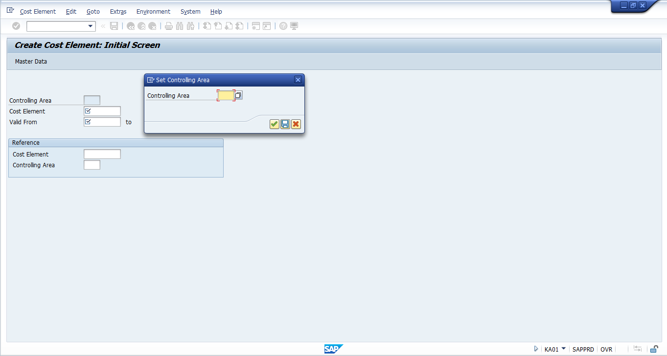 Create SAP Cost Element – Initial Screen