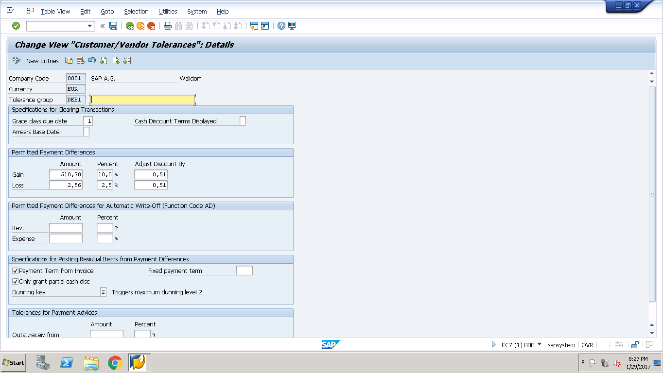 SAP FI Tolerance Groups for Customers and Vendors