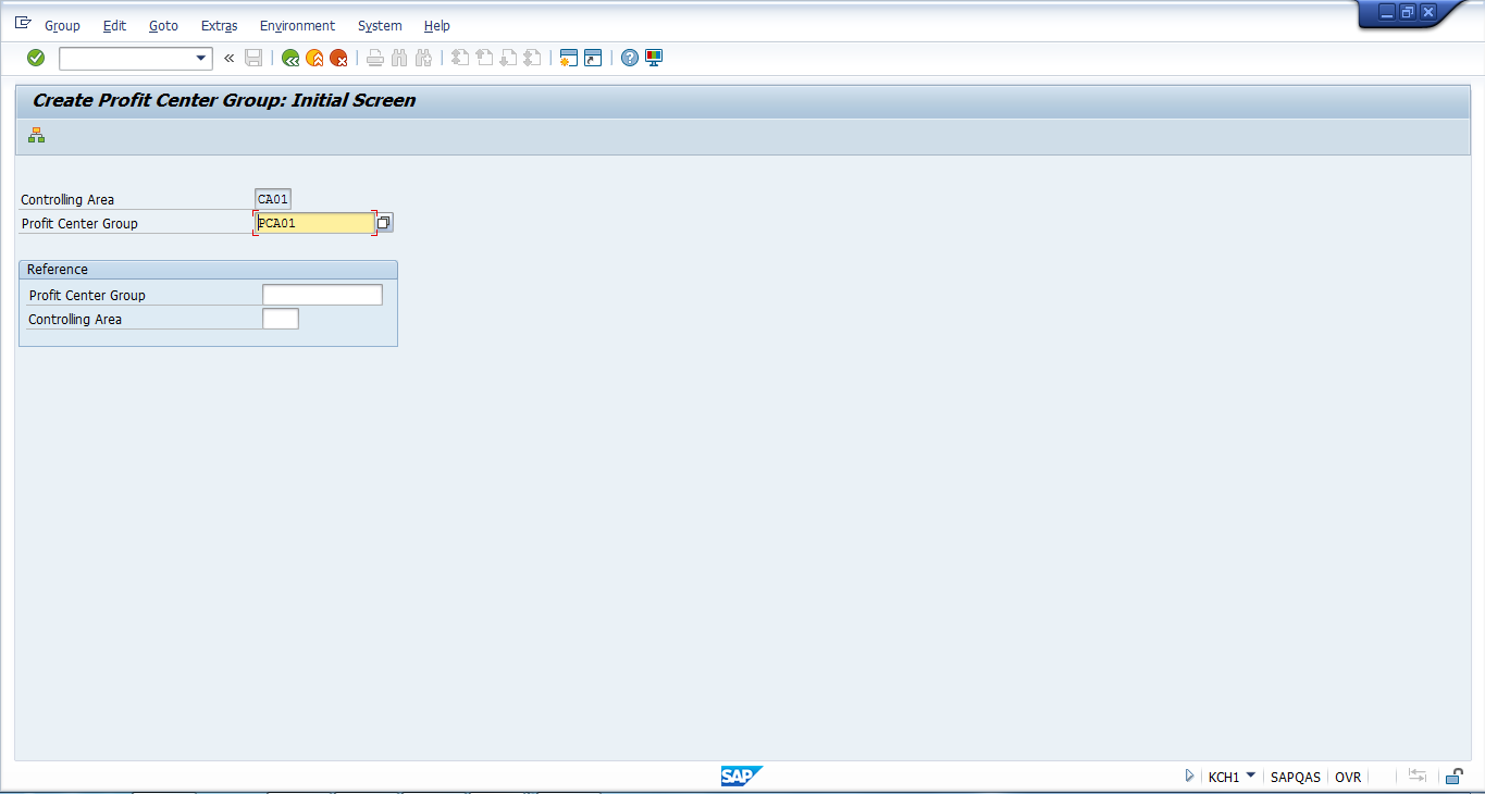 Create Profit Center Group - Initial Screen
