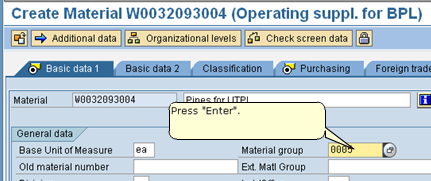 Create a Material - Basic Data 1 View