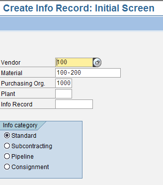 Create SAP Purchasing Info Record - Initial Screen